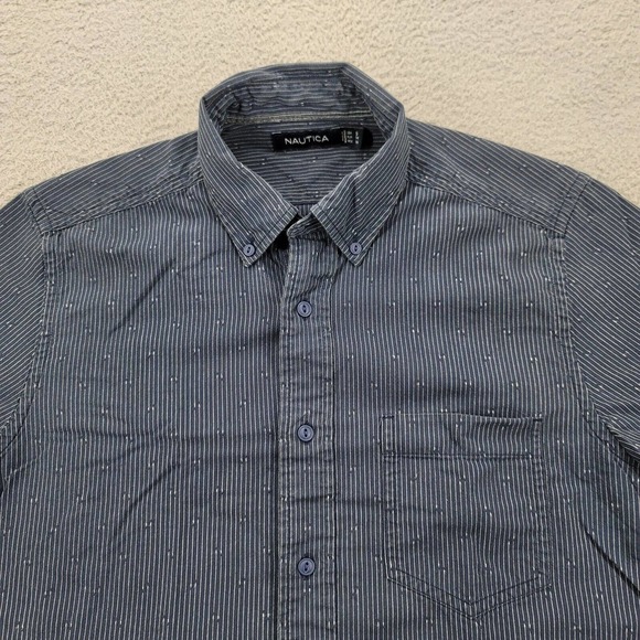 Nautica Shirt Mens Small Blue Striped Button Down Short Sleeve Classiccore - Picture 2 of 14